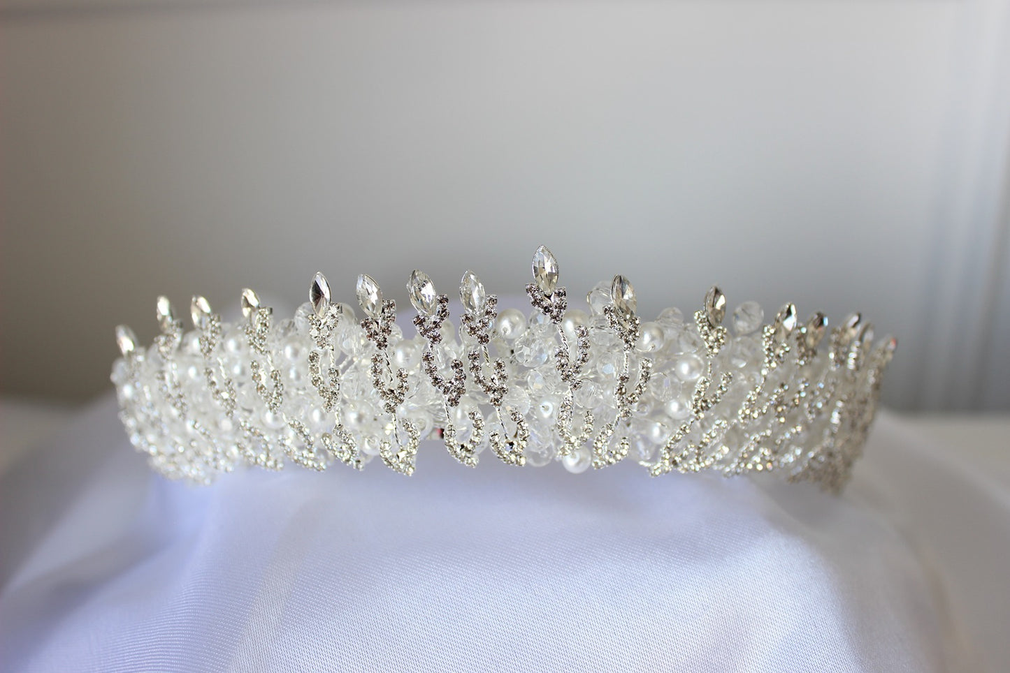 Silver bridal crown on white background