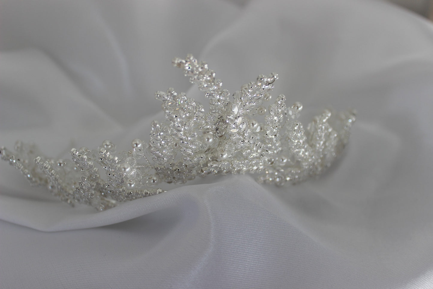 Pearl bridal crown on white background