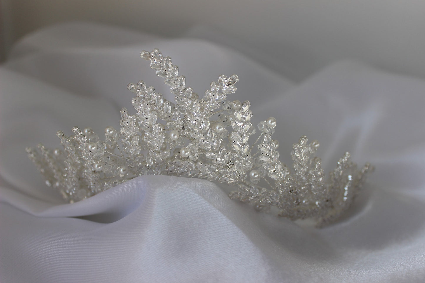 Pearl bridal crown on white background
