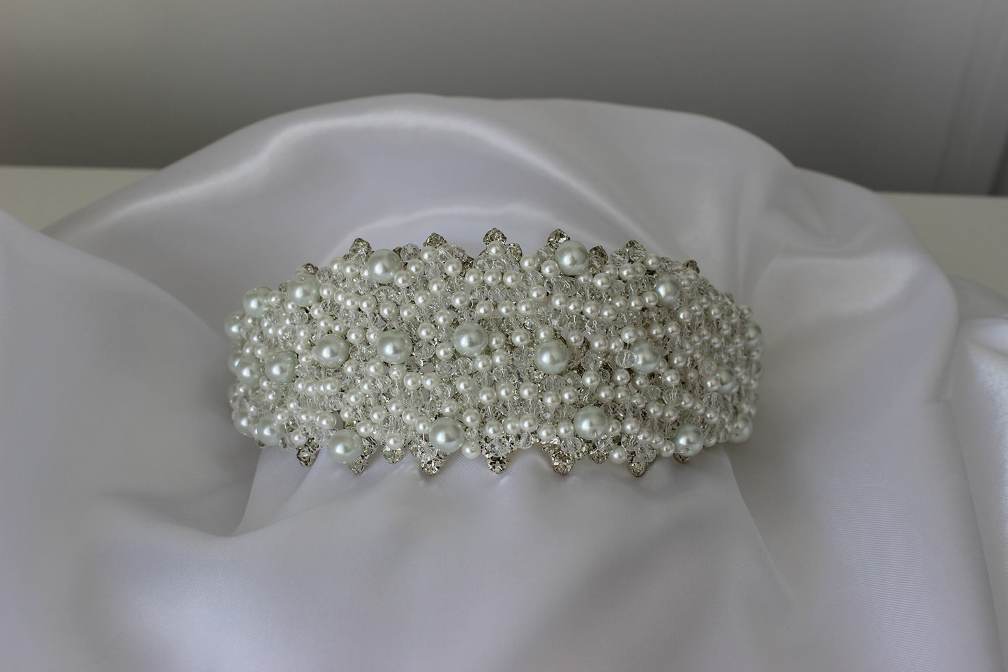 Pearl bridal headband on white background