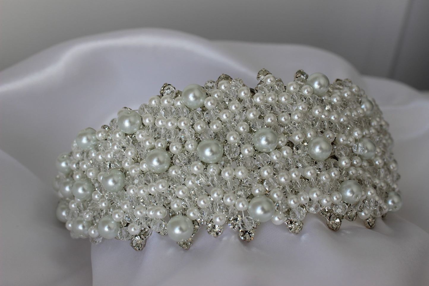 Pearl bridal headband on white background