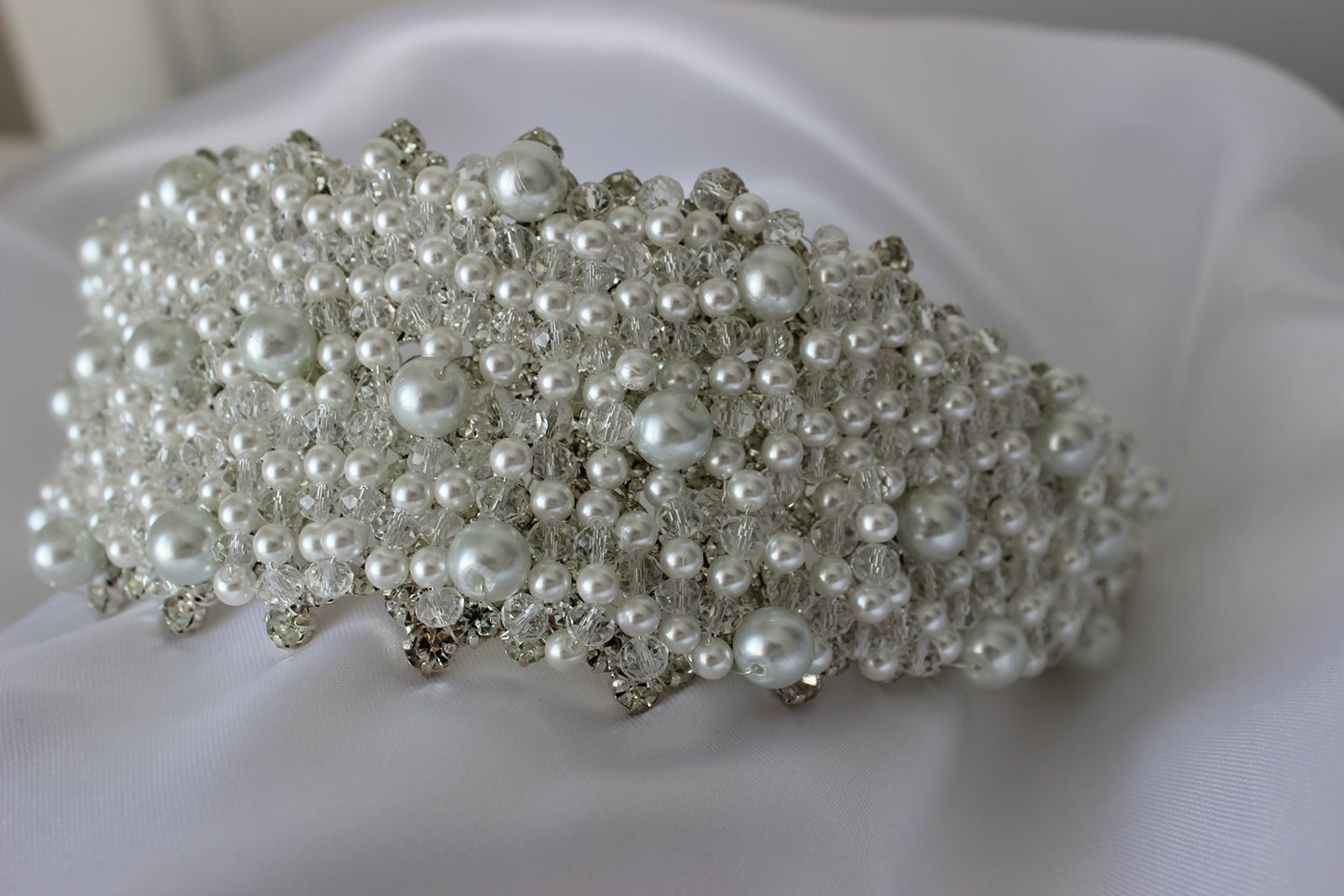 Pearl bridal headband on white background