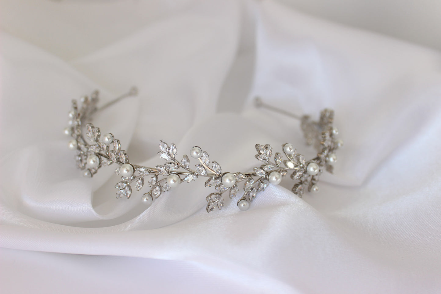 Pearl bridal headband on white background
