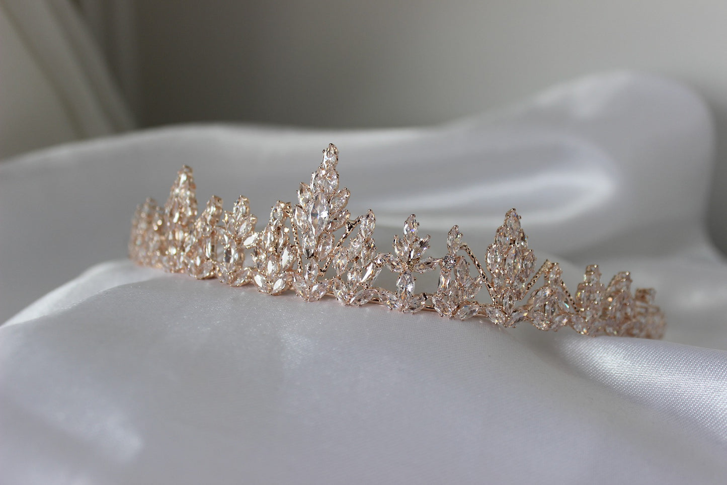 Rose gold bridal tiara on mannequin