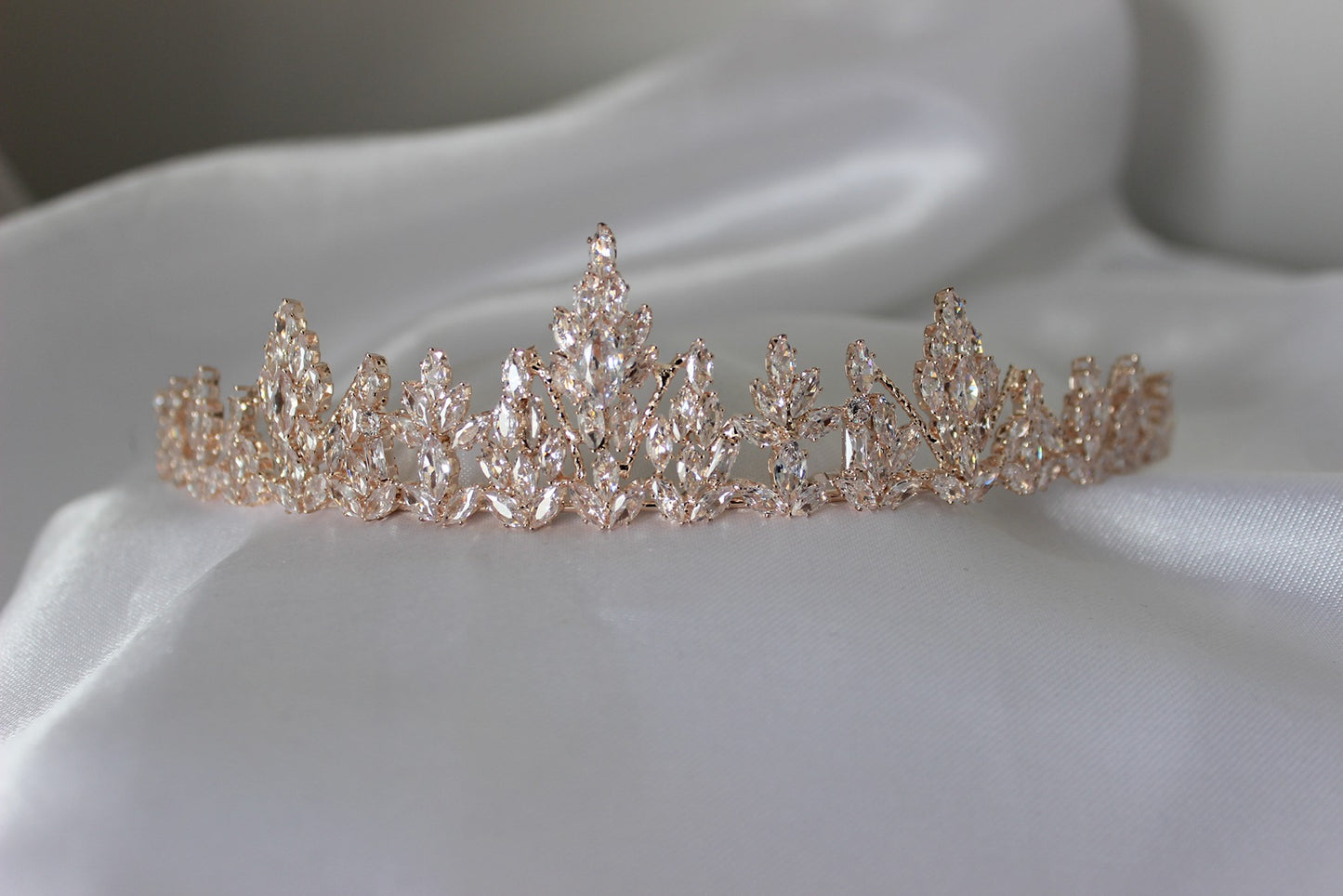 Rose gold bridal tiara on mannequin