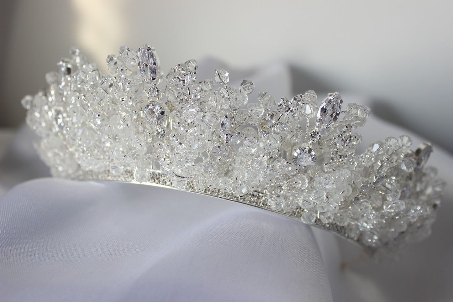 Silver bridal crown on white background