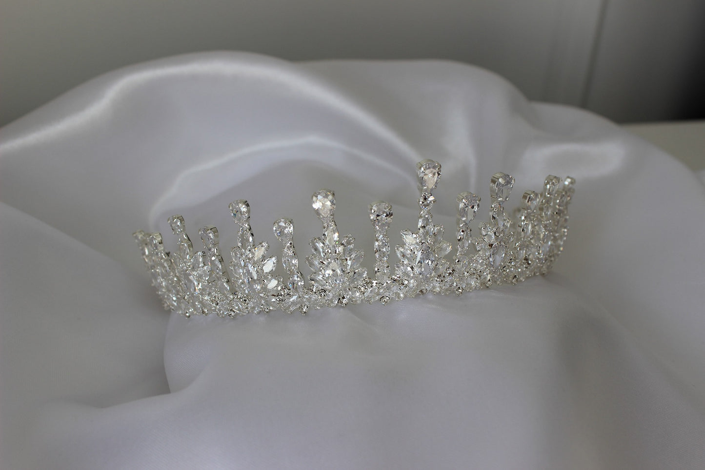 Silver bridal crown on white background
