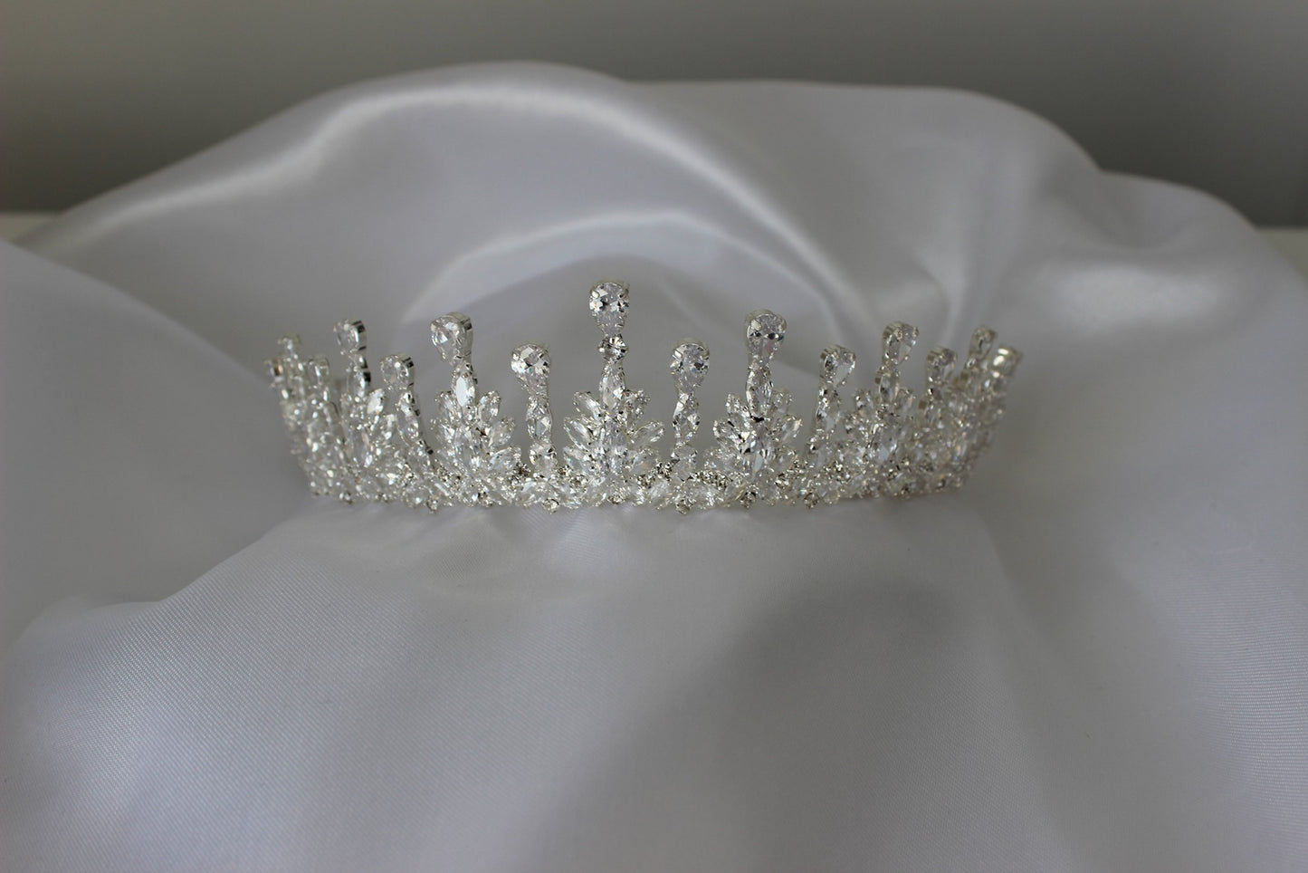 Silver bridal crown on white background