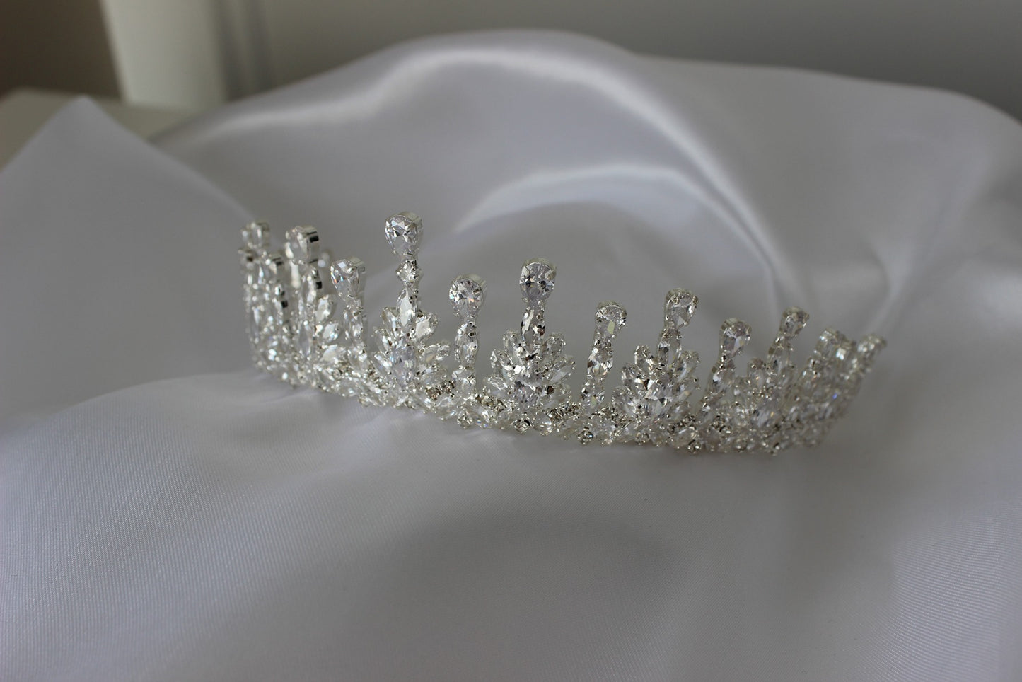 Silver bridal crown on white background