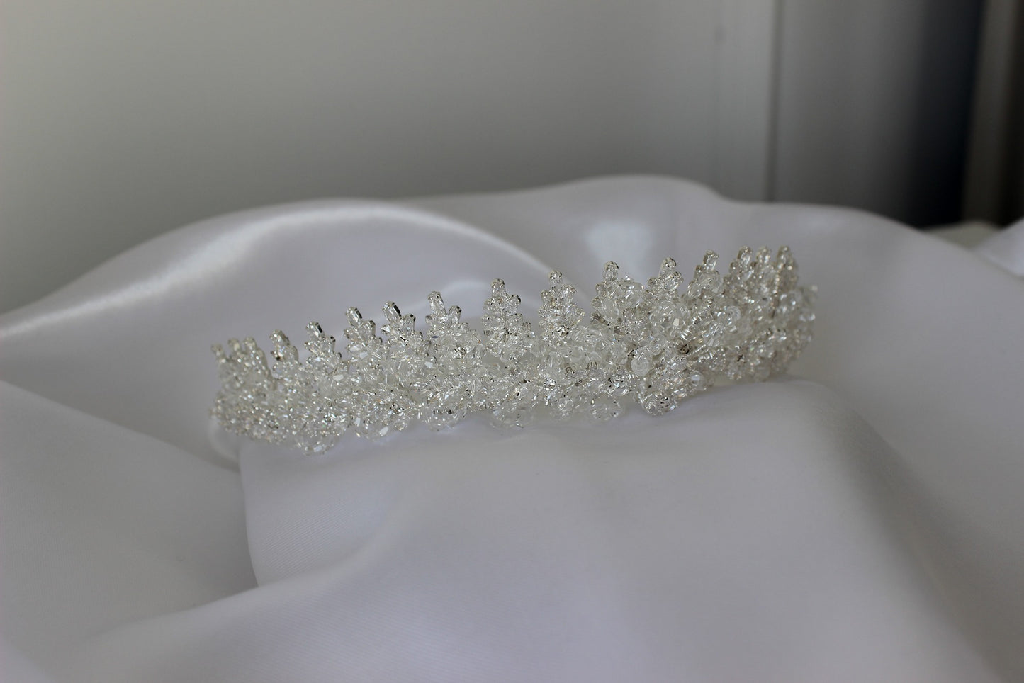 Silver bridal crown on white background