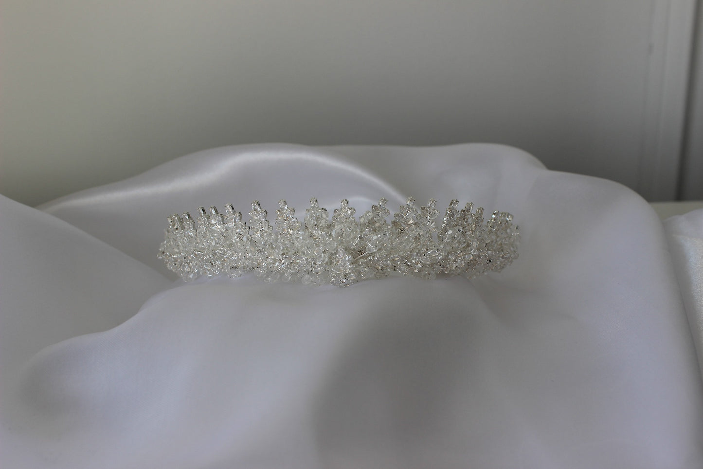 Silver bridal crown on white background