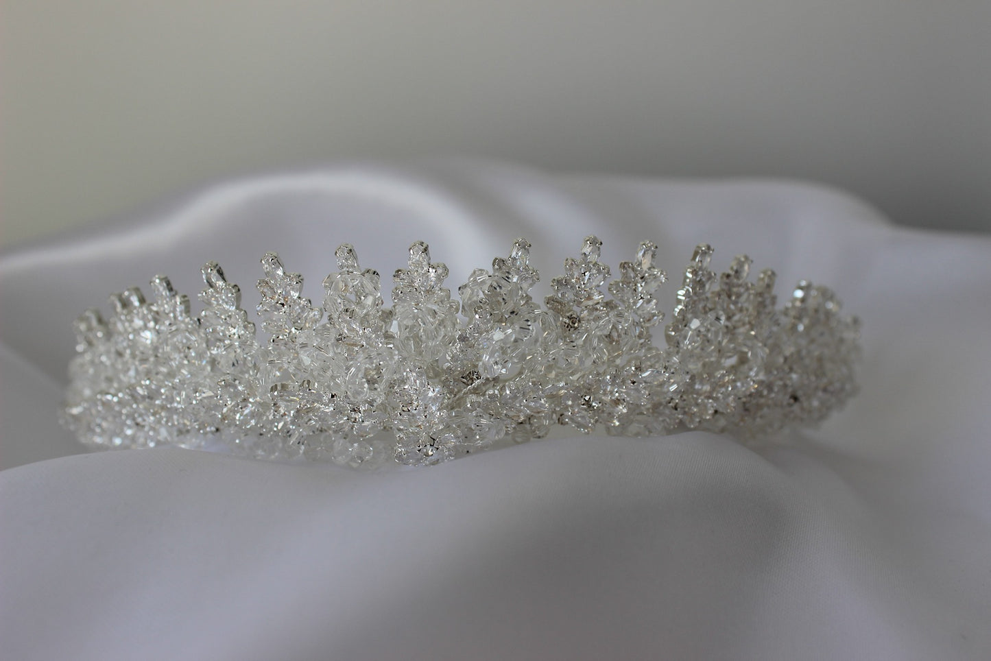 Silver bridal crown on white background