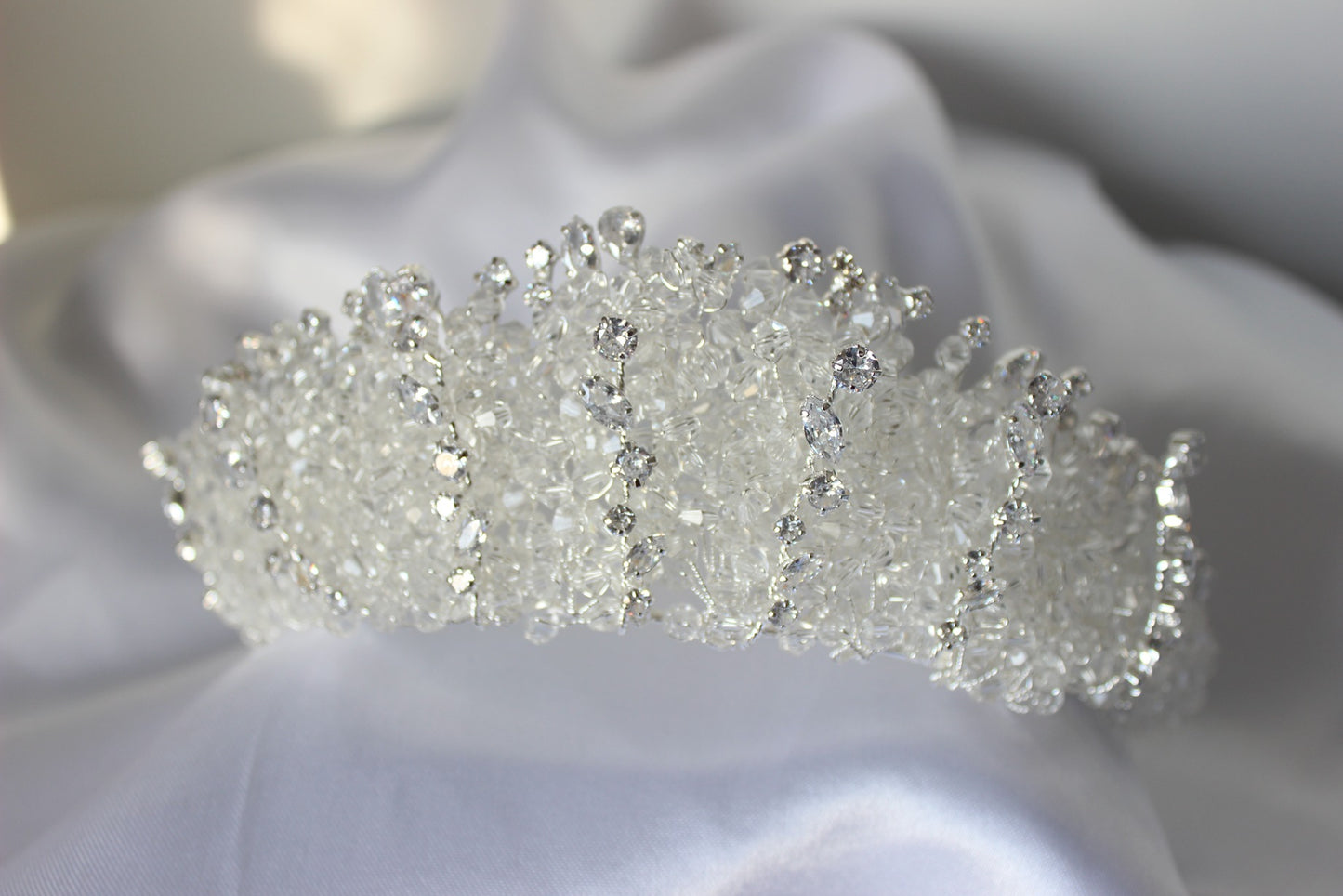 Silver bridal crown on white background