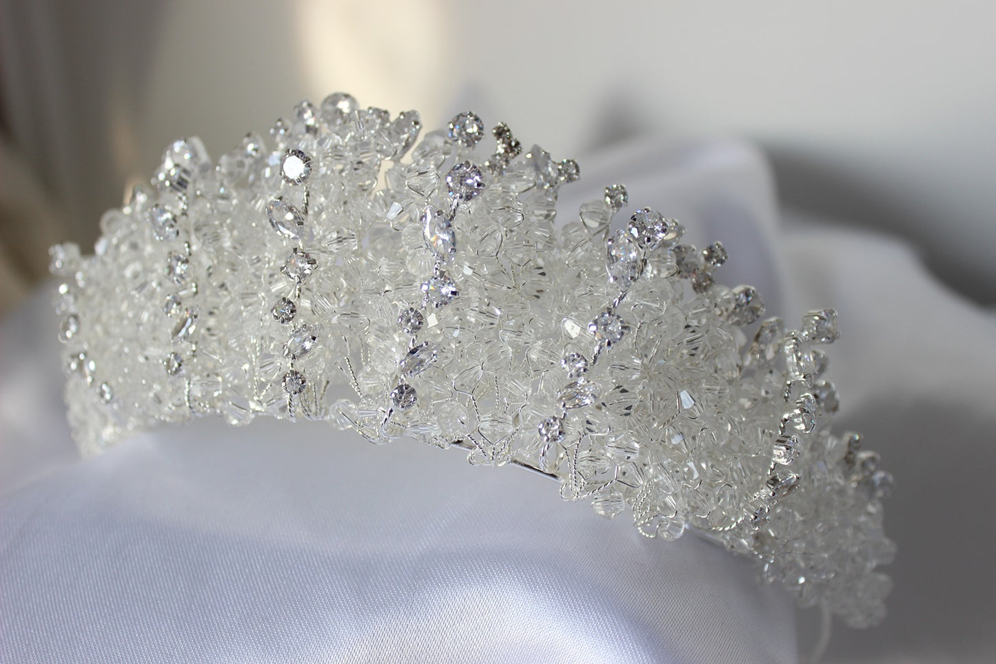 Silver bridal crown on white background