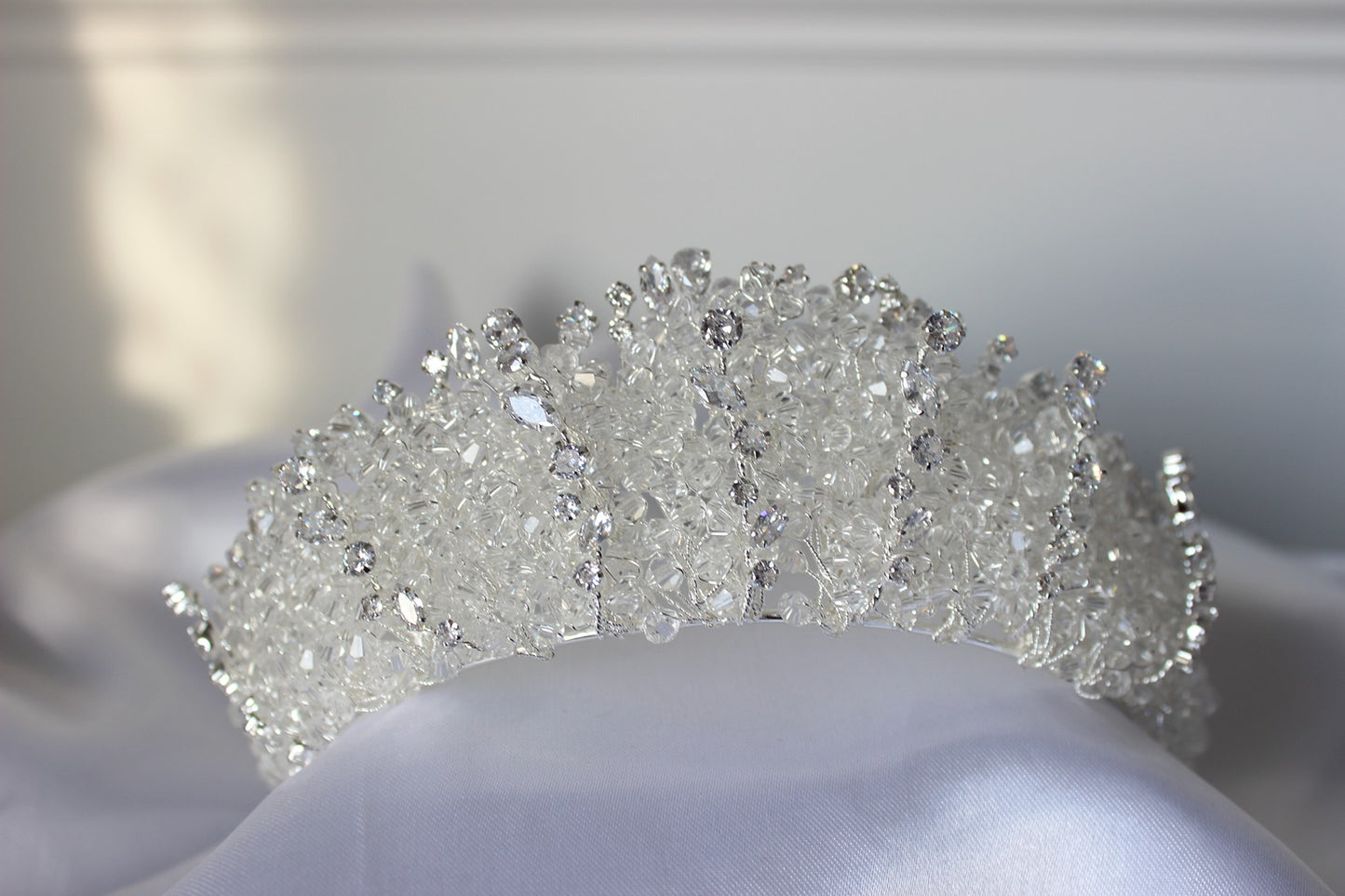 Silver bridal crown on white background