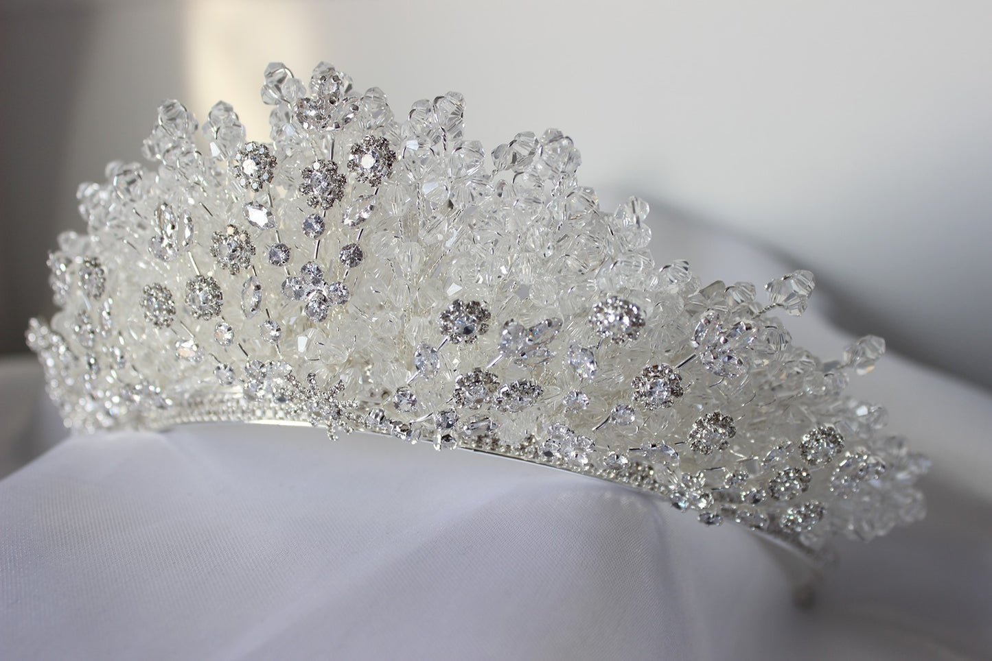 Silver bridal crown on white background