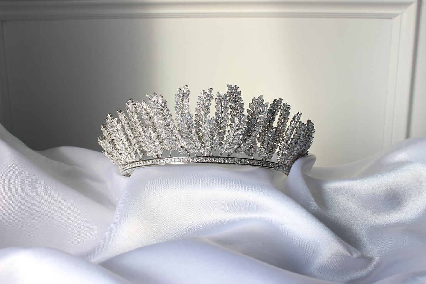 Silver bridal crown on white background