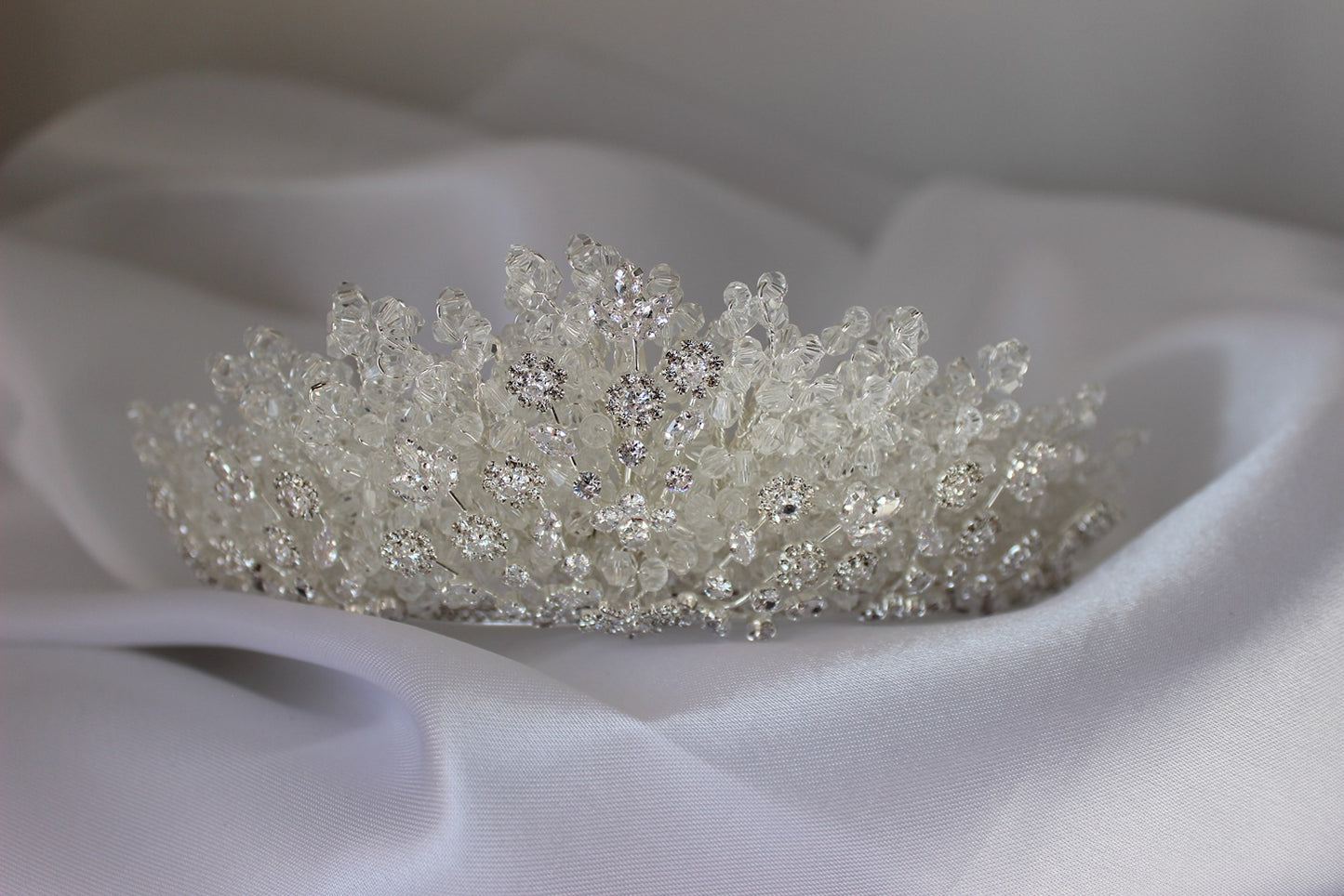 Silver bridal crown on white background