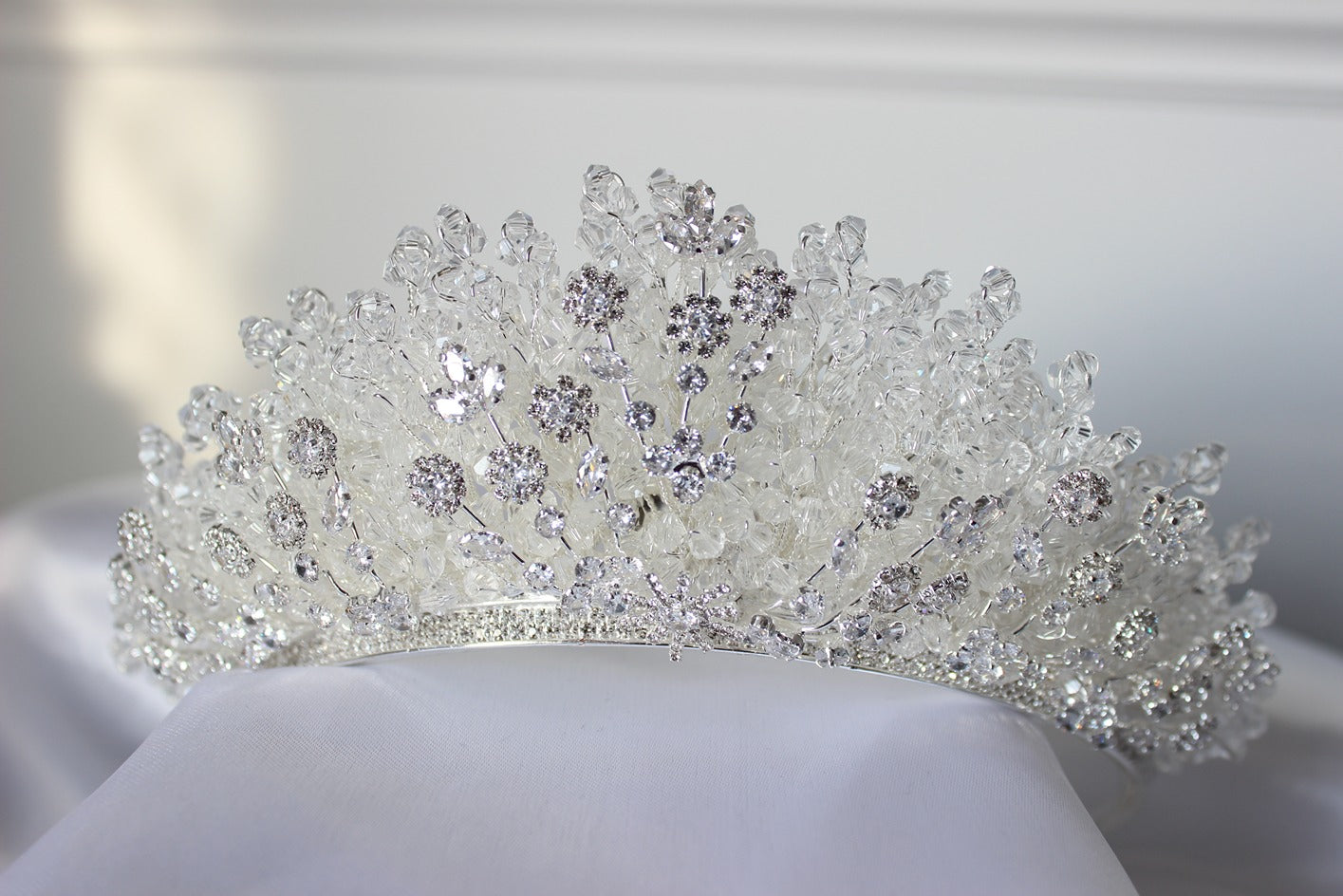 Silver bridal crown on white background