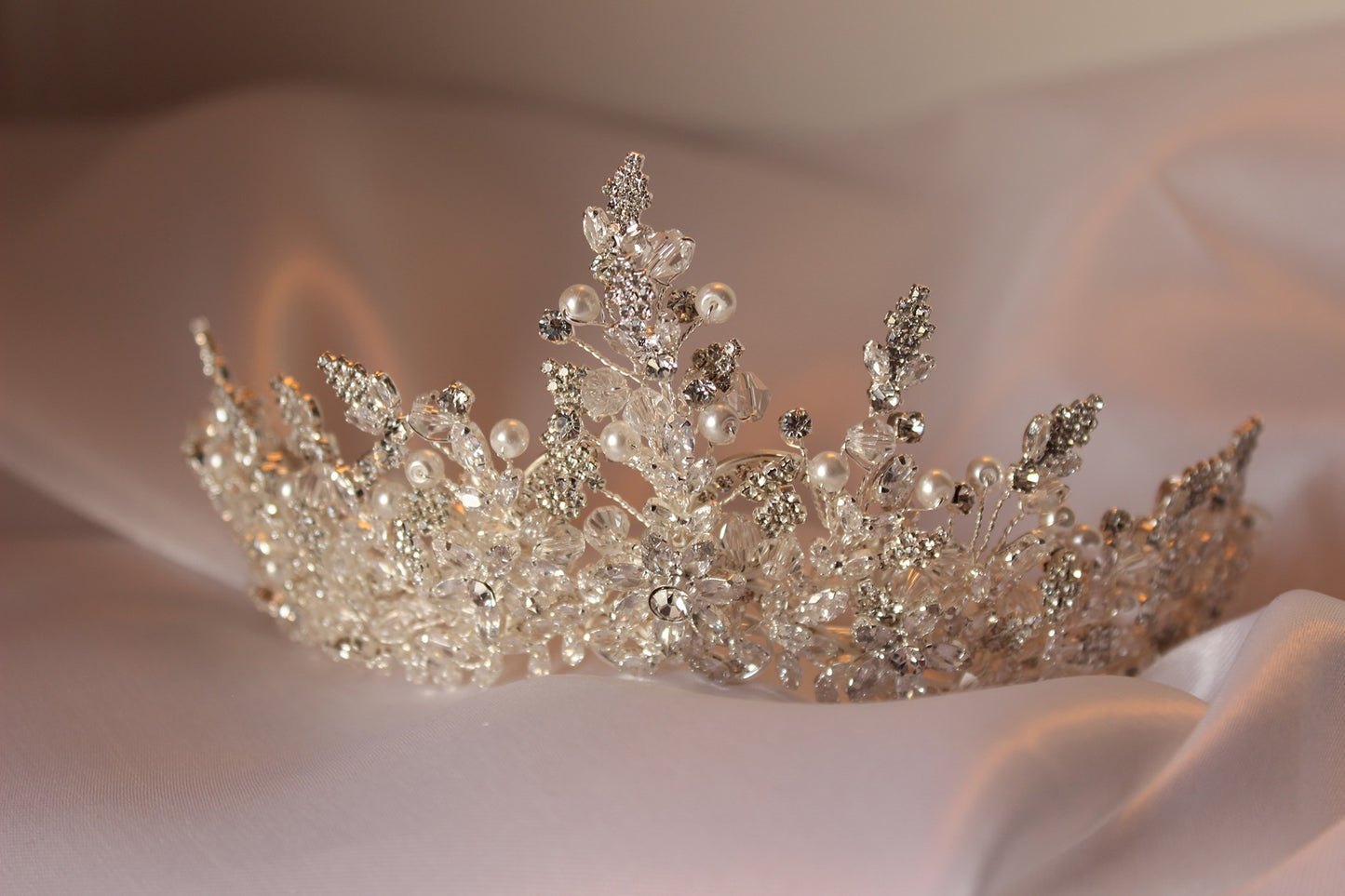 Silver bridal crown on white background