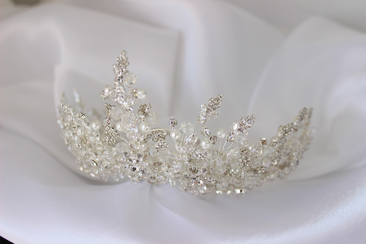 Silver bridal crown on white background