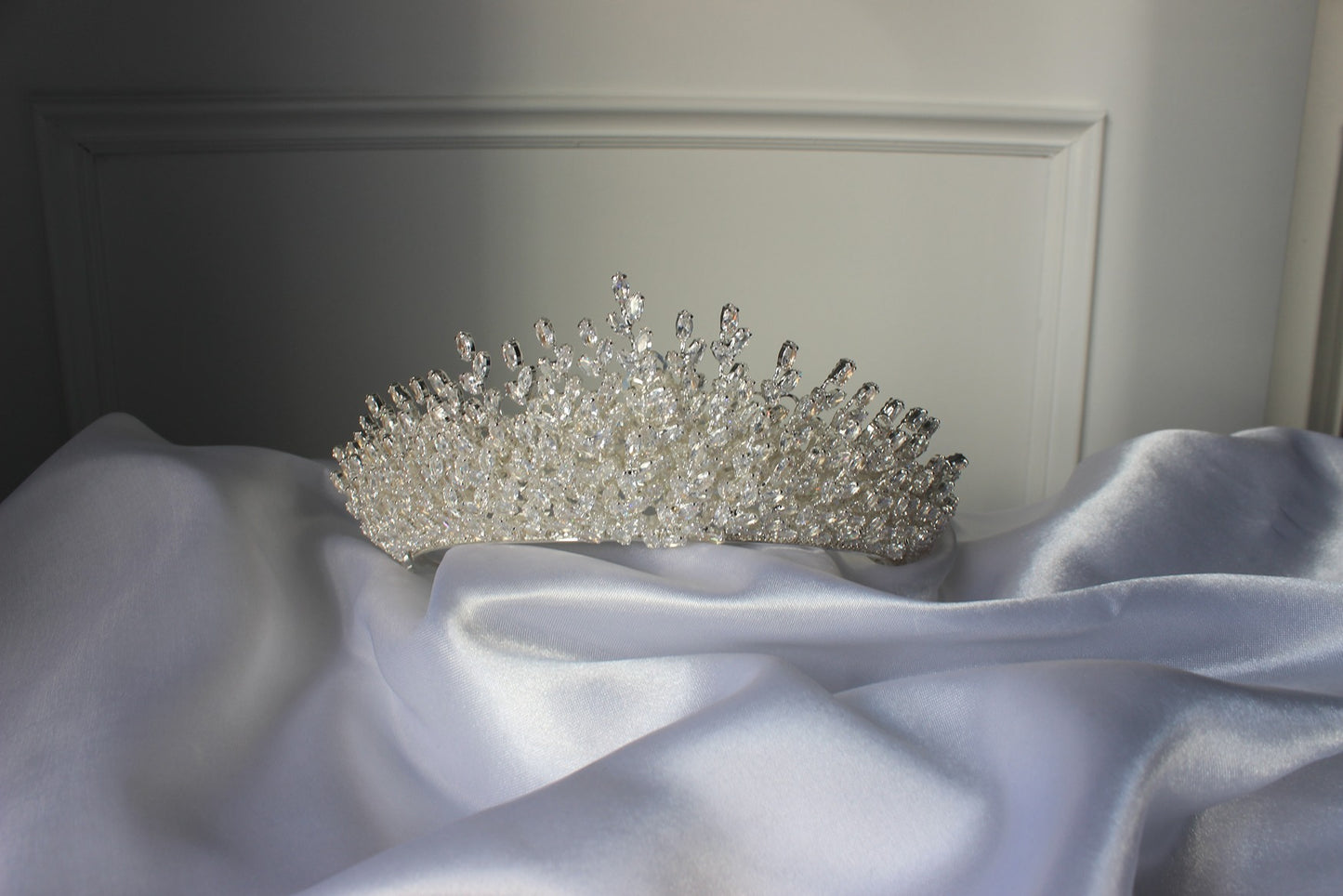 Silver bridal crown on white background
