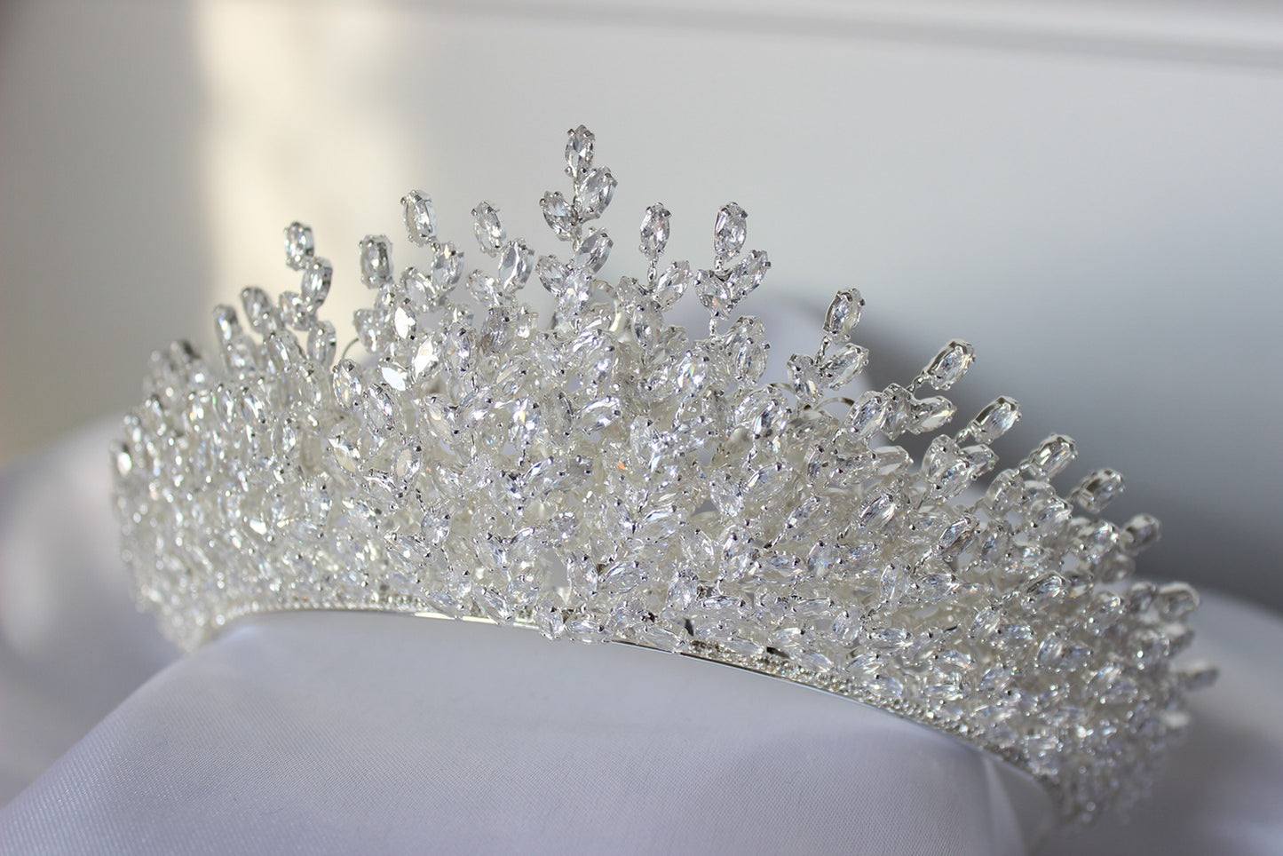 Silver bridal crown on white background
