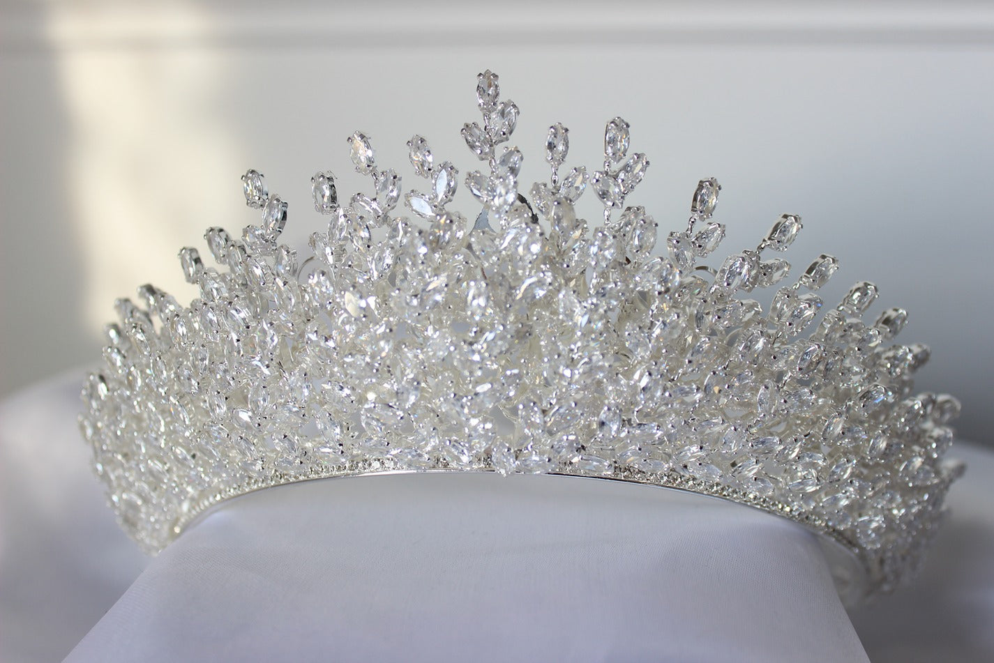 Silver bridal crown on white background