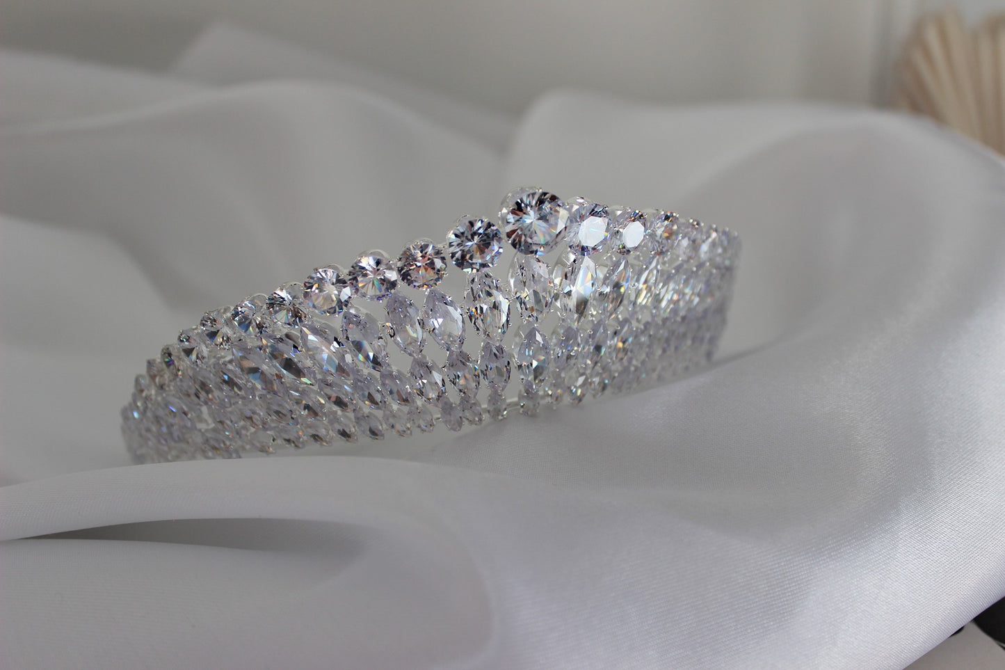 Silver bridal crown on white background