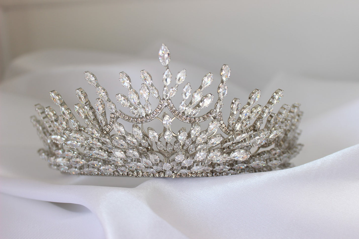 Silver bridal crown on white background