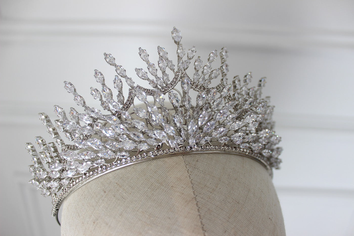 Silver bridal crown on mannequin