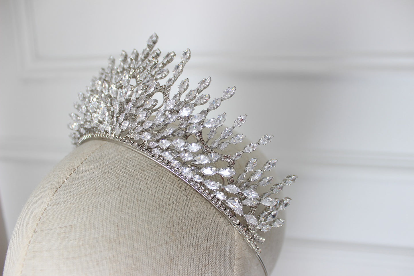 Silver bridal crown on mannequin