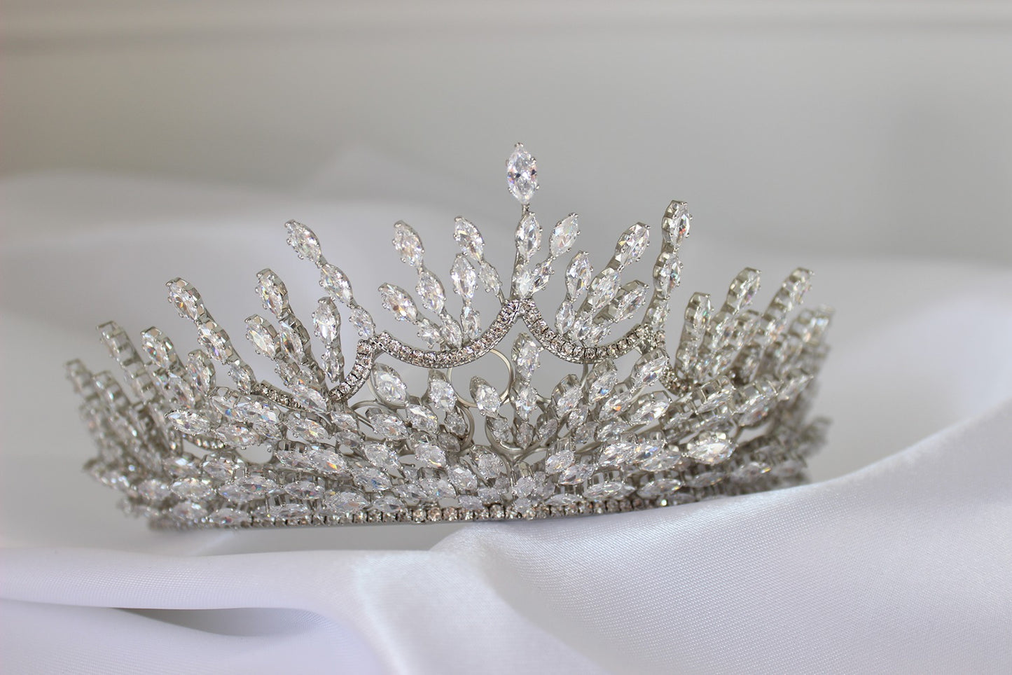 Silver bridal crown on white background