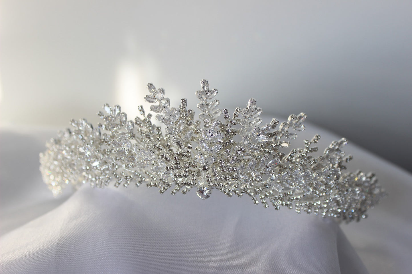 Silver bridal crown on white background