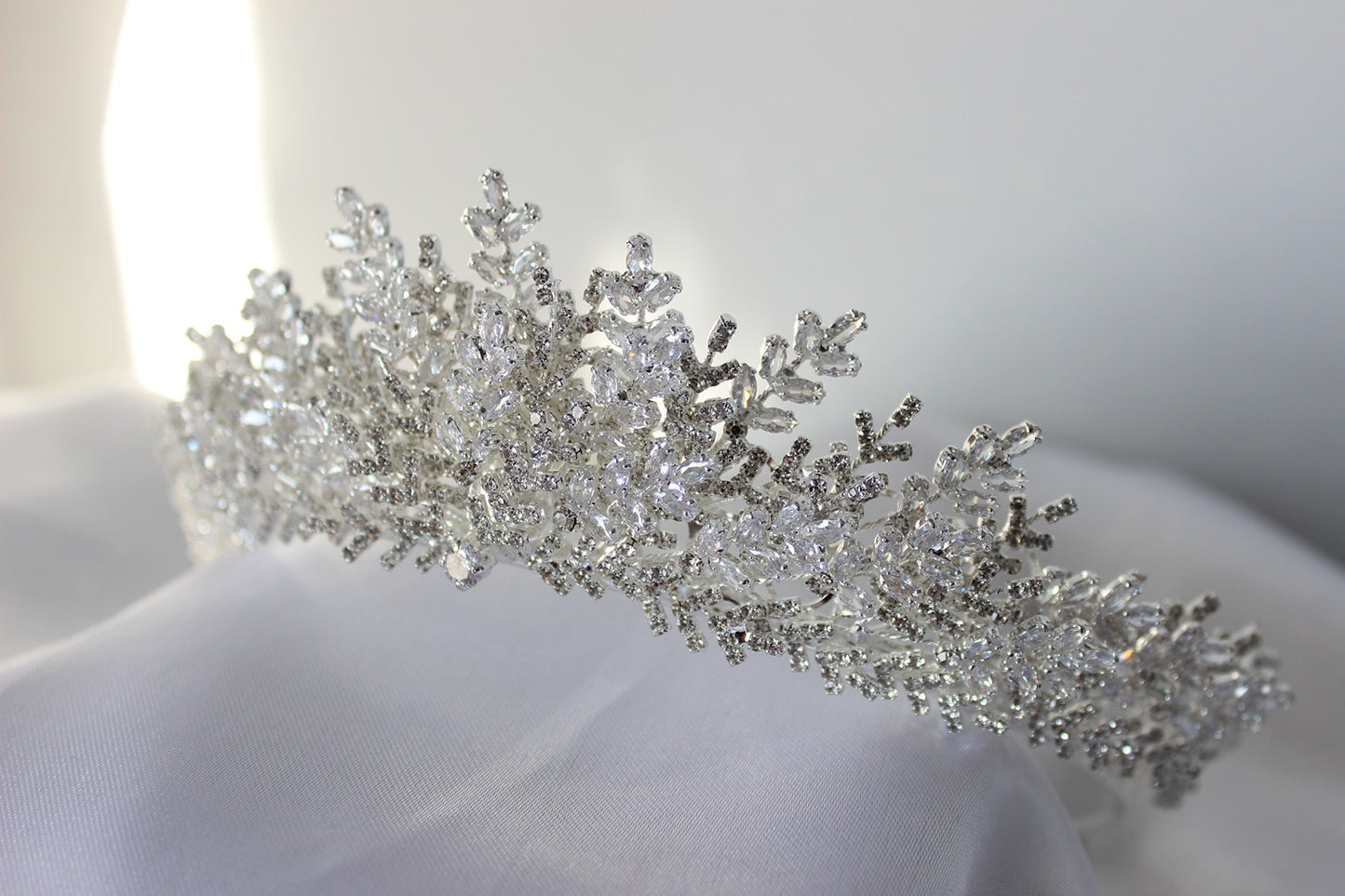 Silver bridal crown on white background