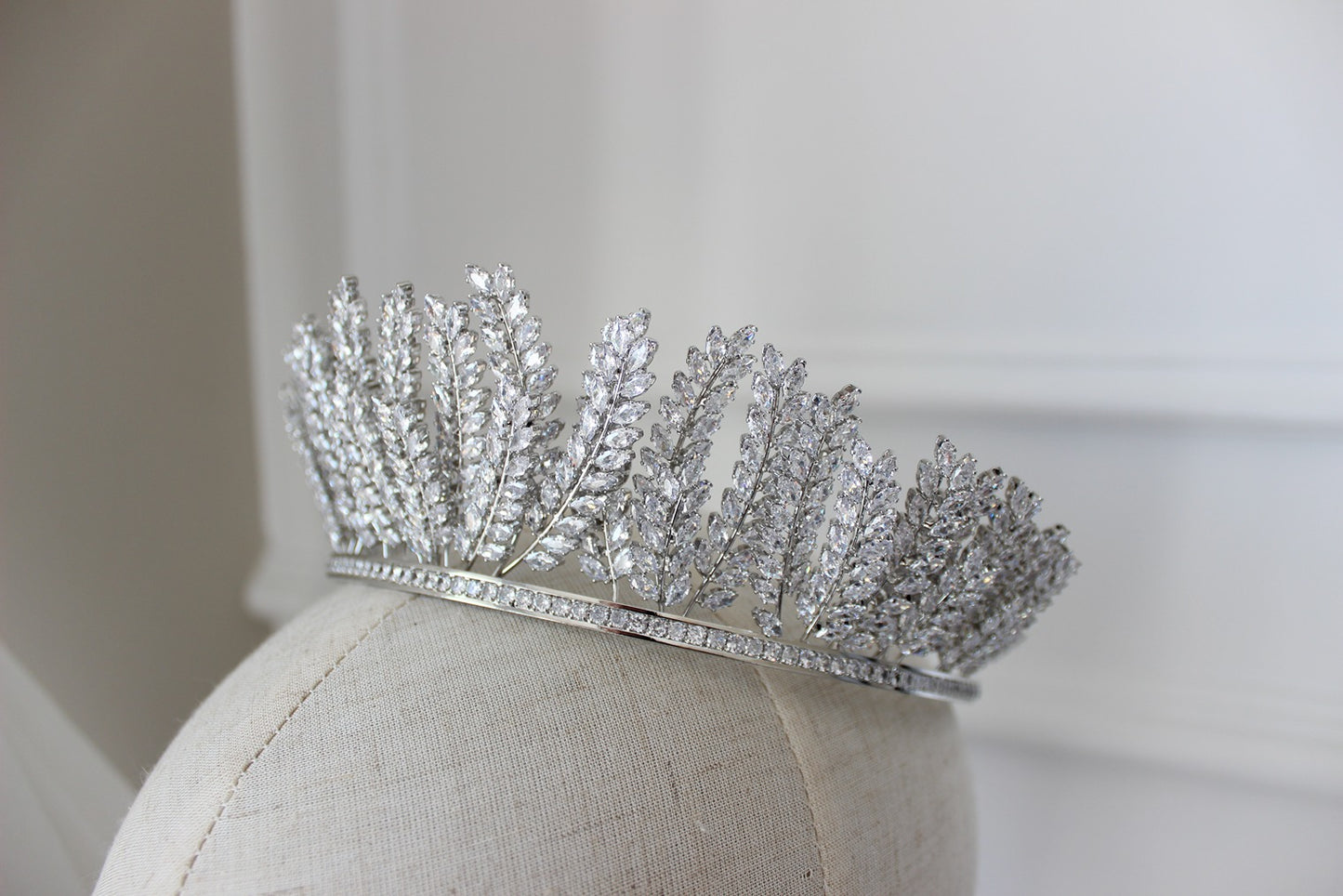 Silver bridal crown on mannequin
