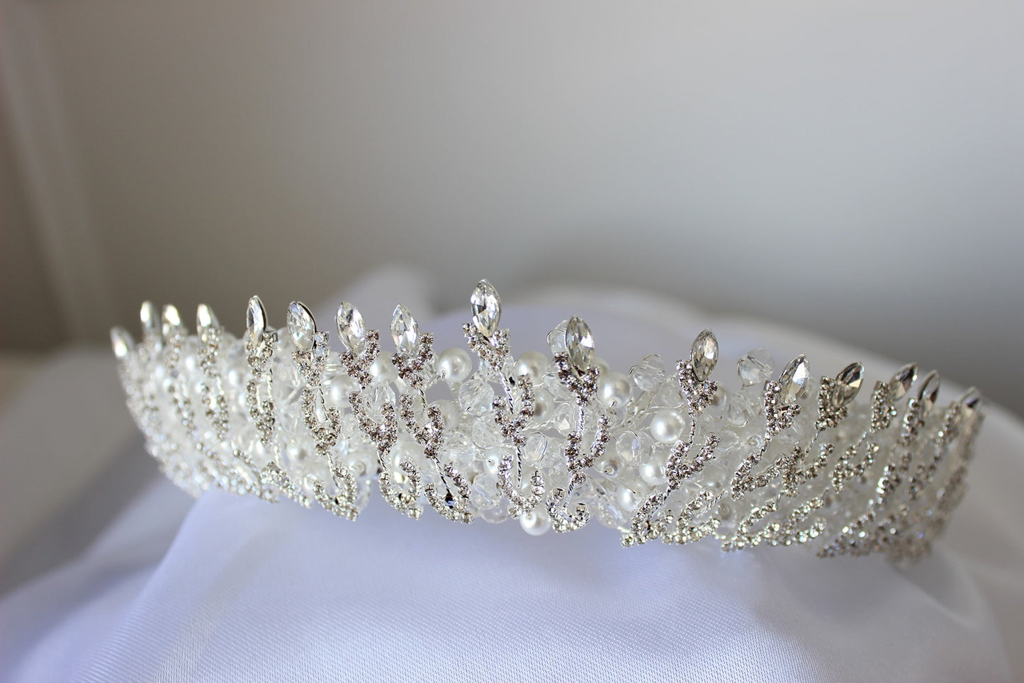 Silver bridal crown on white background