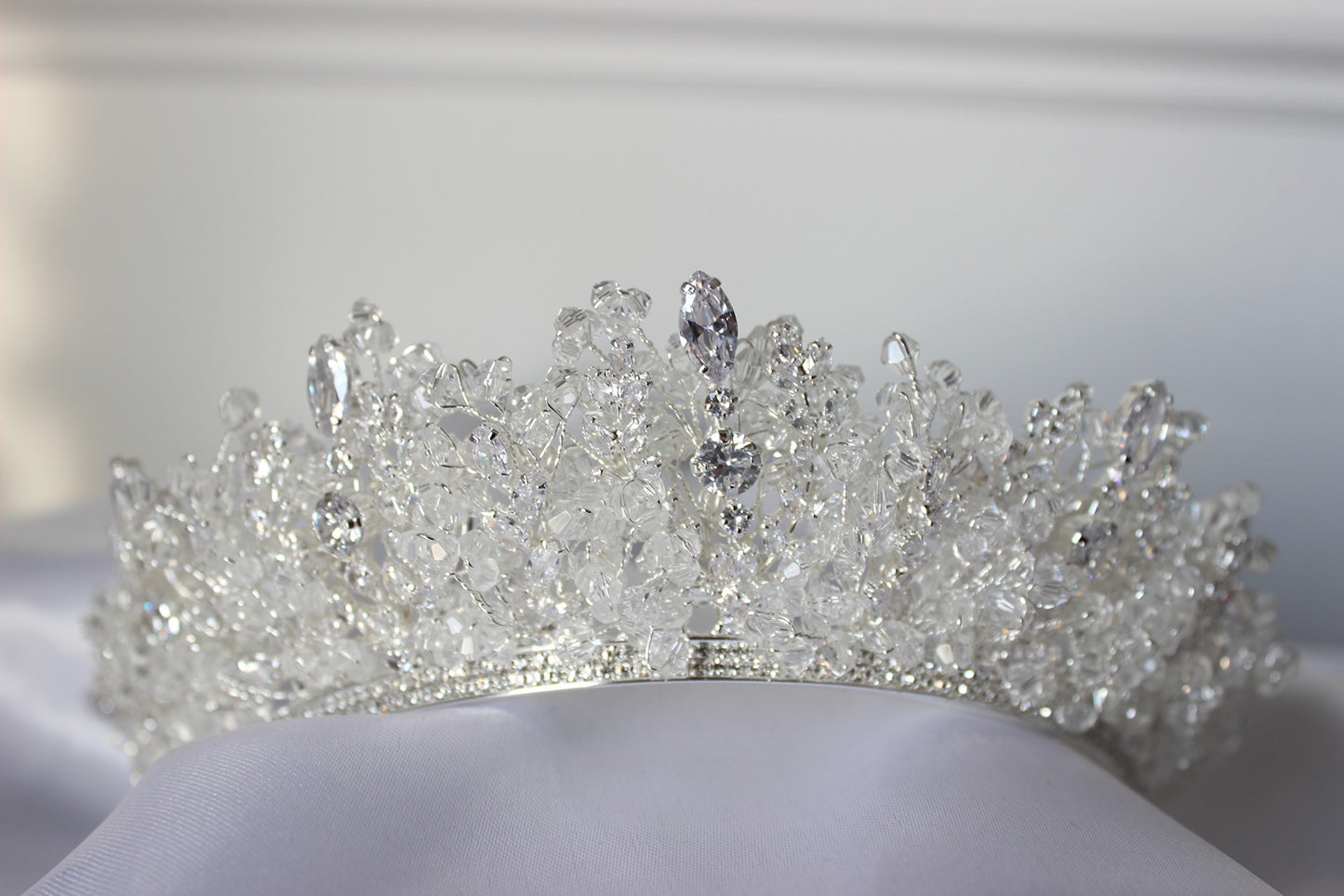 Silver bridal crown on white background