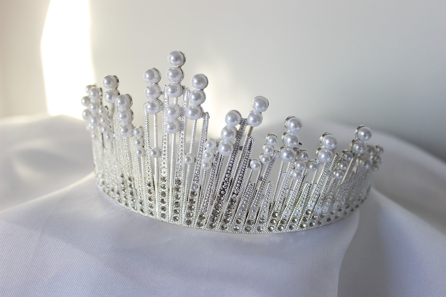 Silver bridal crown on white background