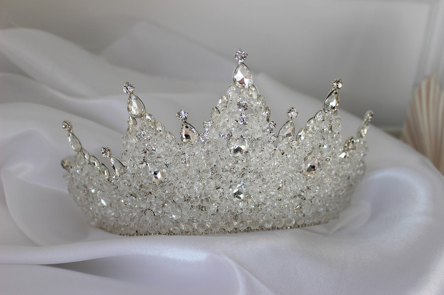 Silver bridal crown on white background