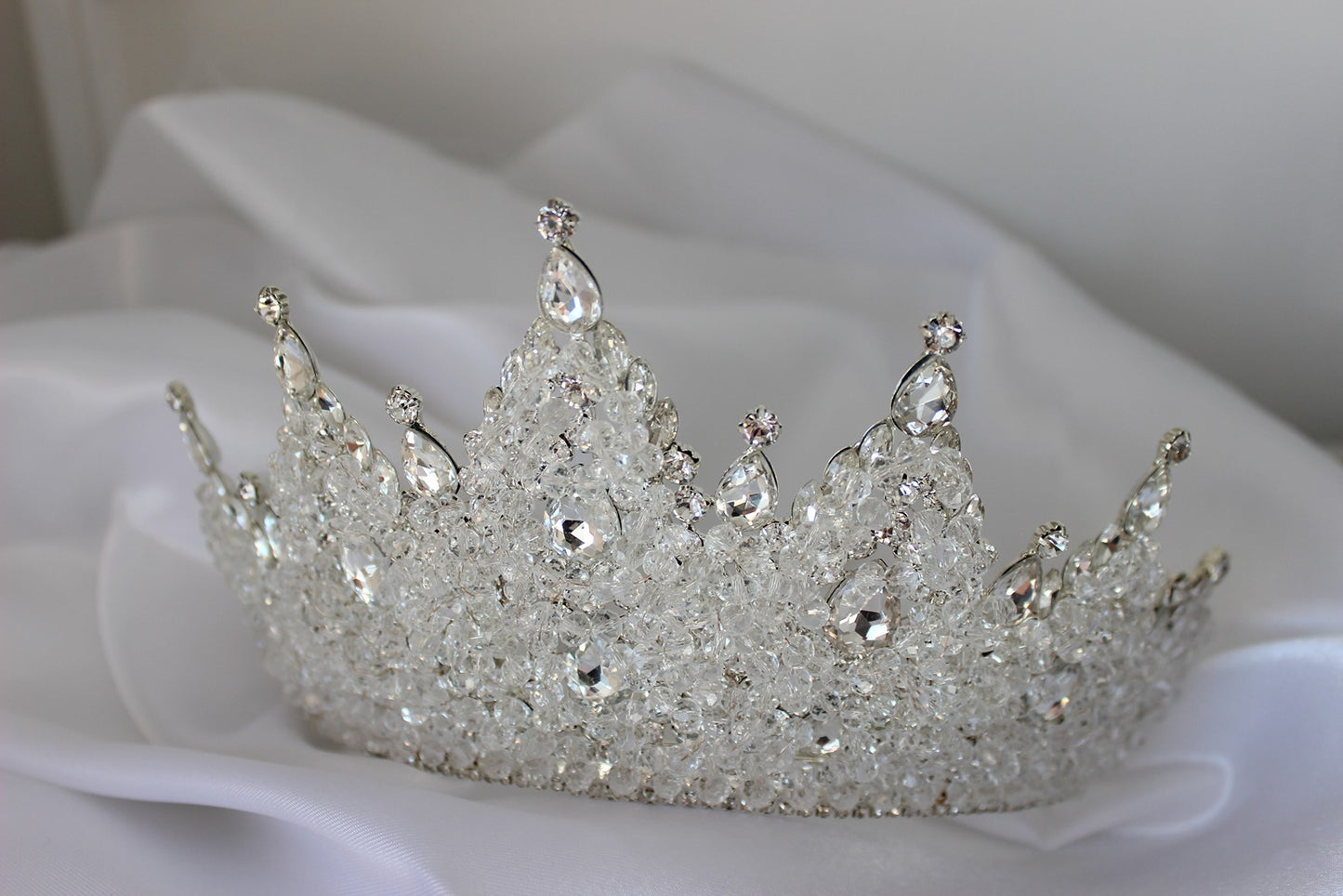 Silver bridal crown on white background
