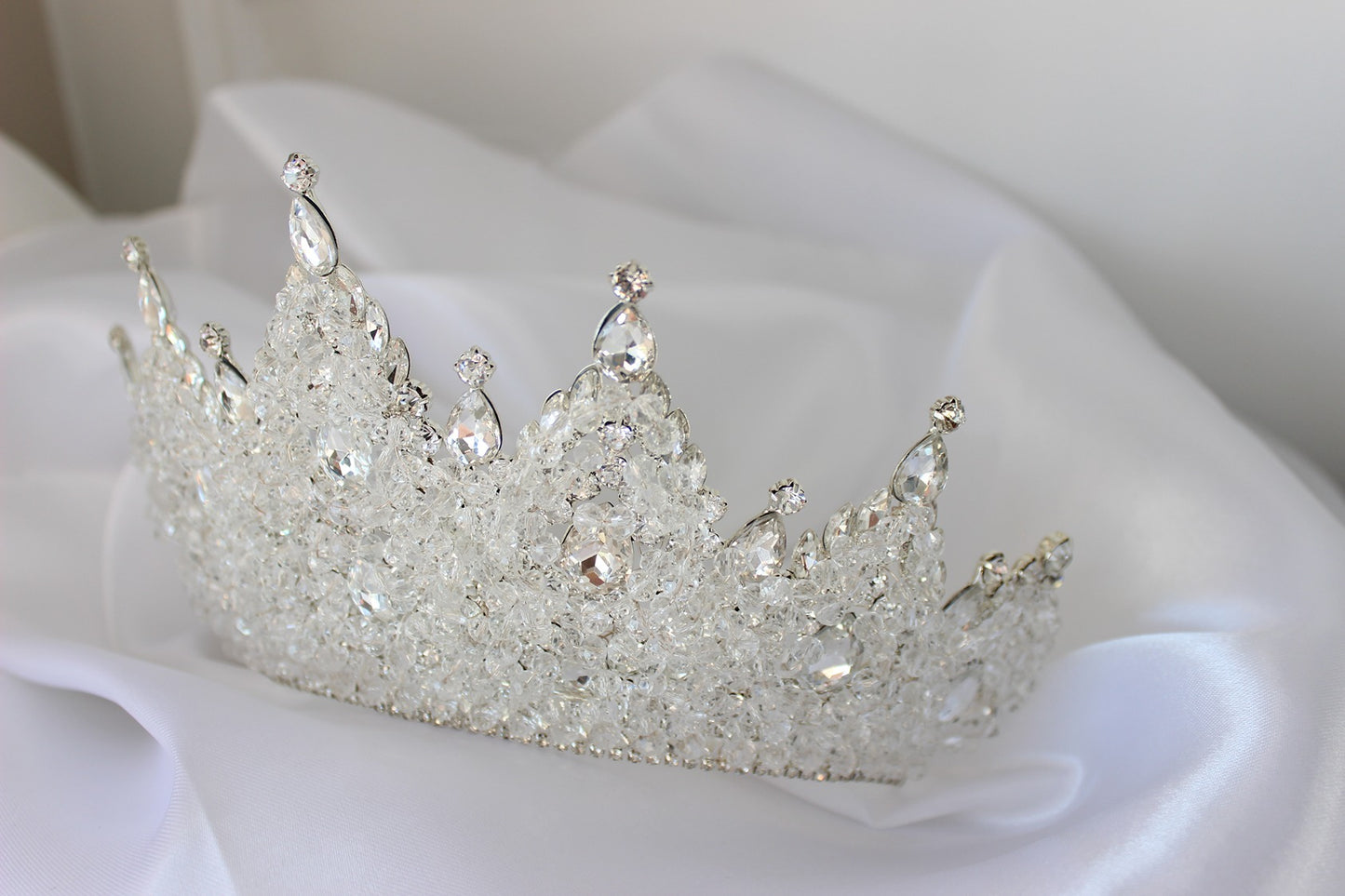 Silver bridal crown on white background