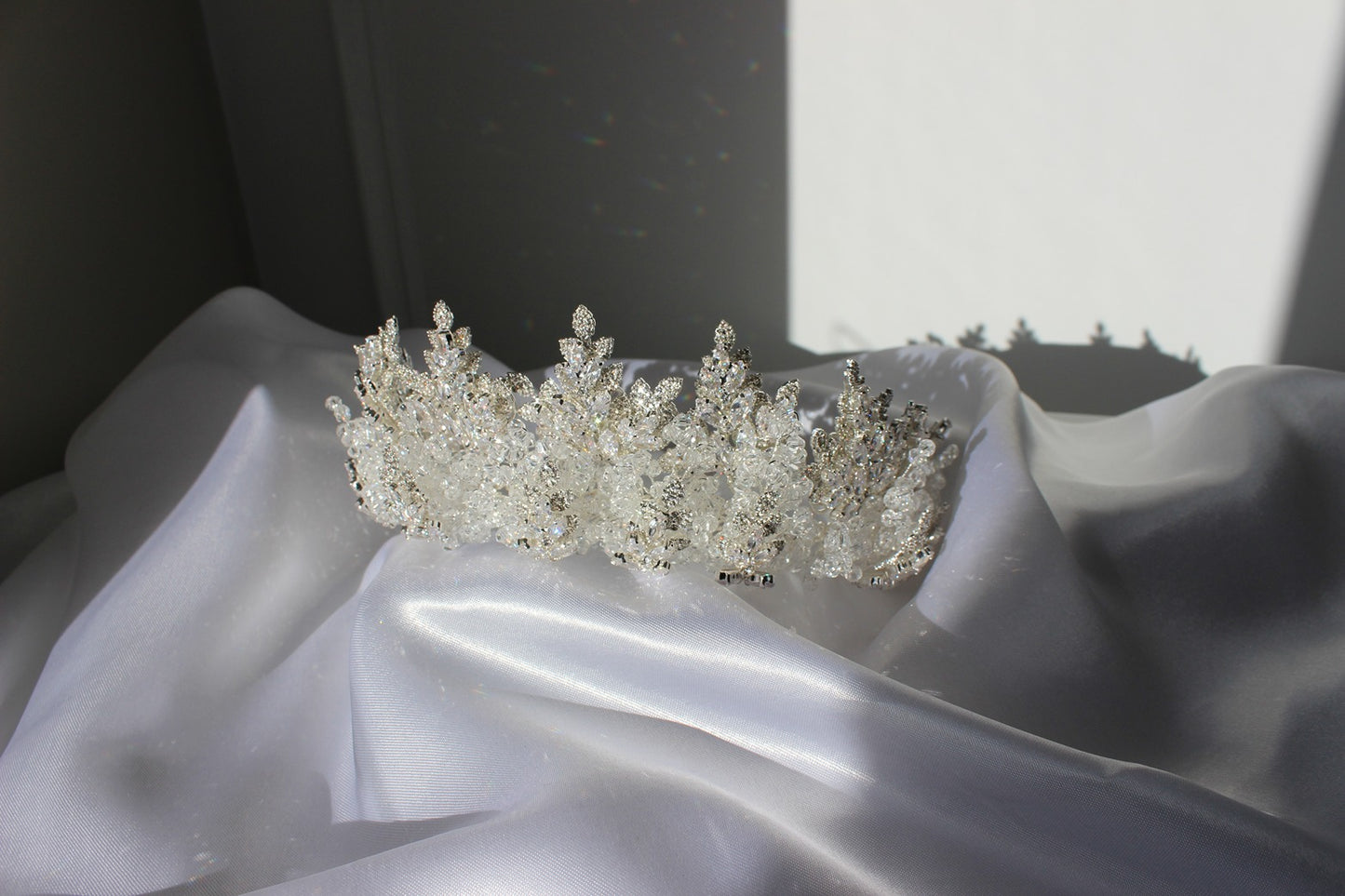 Silver bridal crown on white background