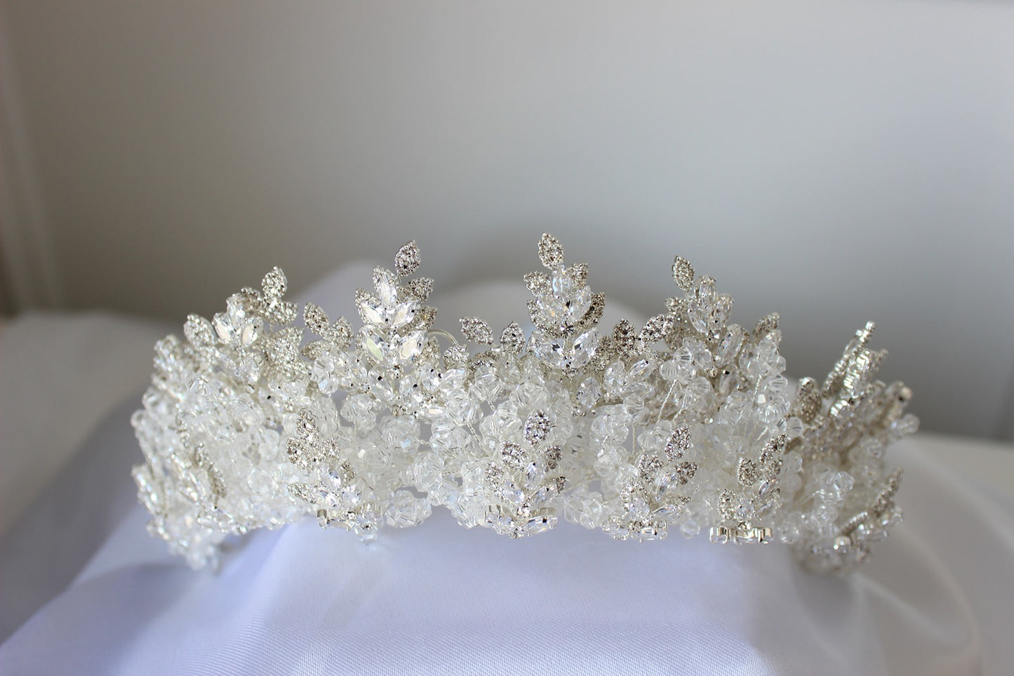 Silver bridal crown on white background