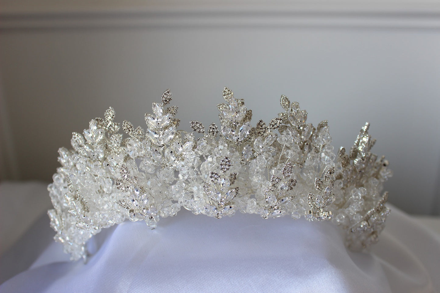 Silver bridal crown on white background