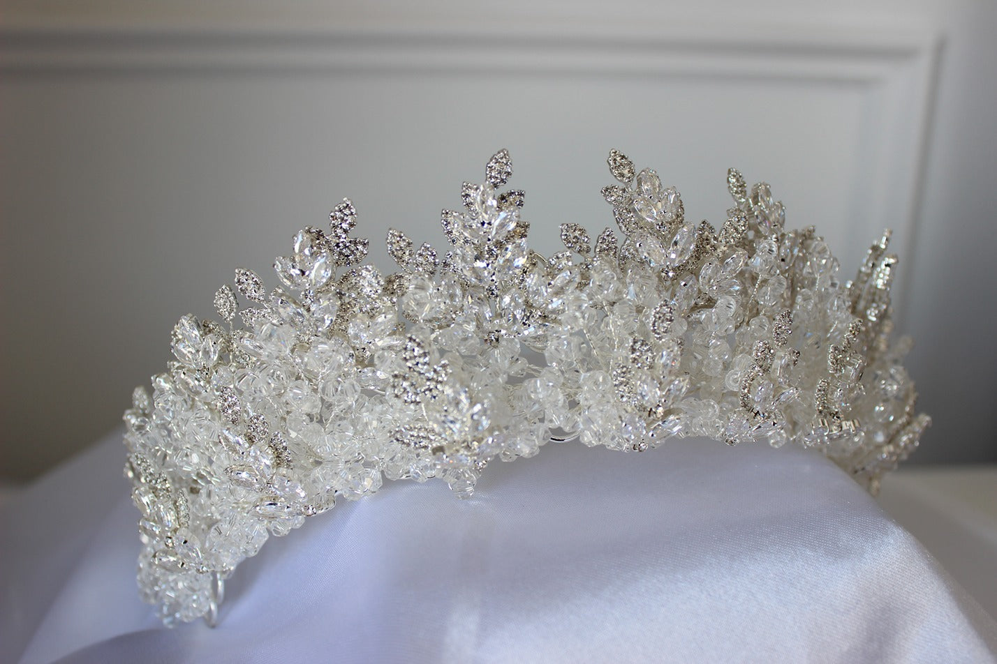 Silver bridal crown on white background
