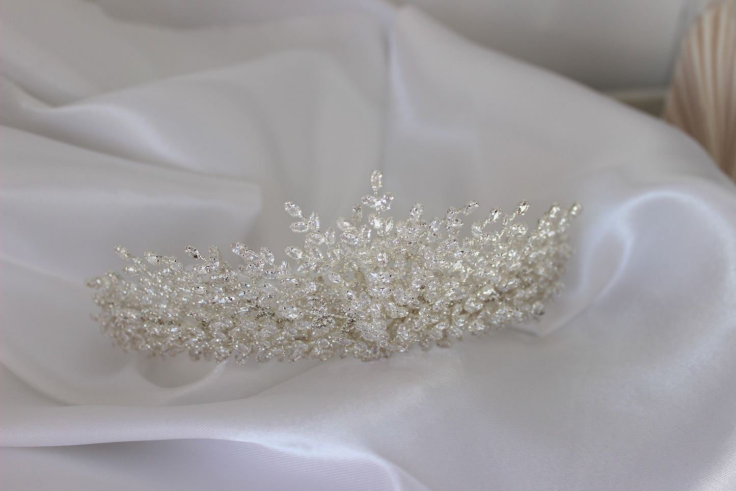 Silver bridal crown on white background