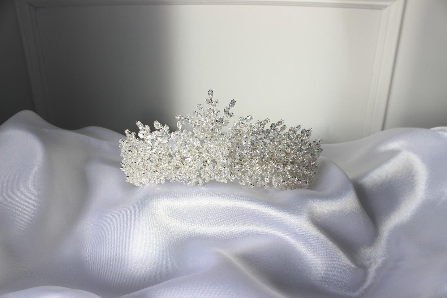 Silver bridal crown on white background