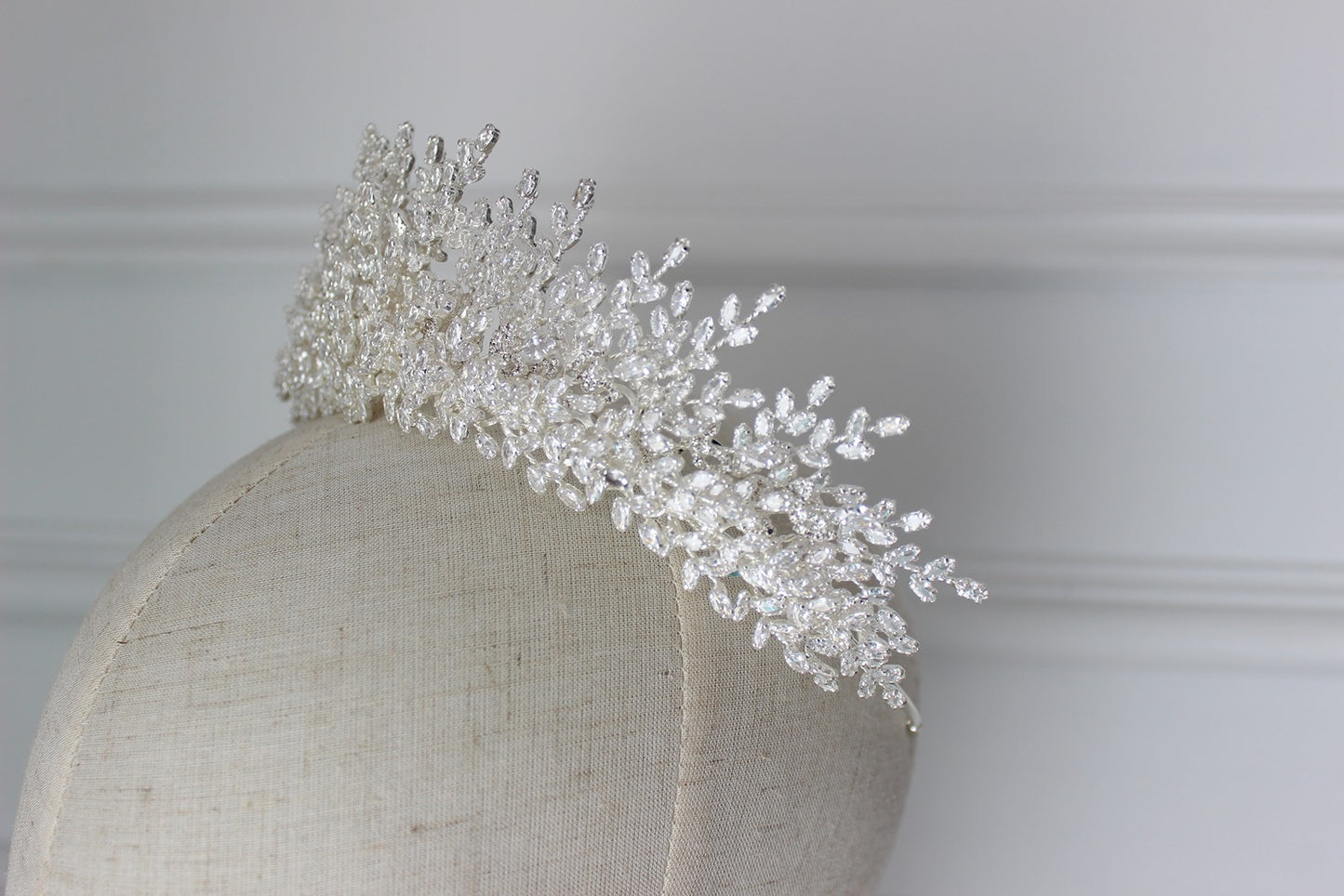Silver bridal crown on mannequin