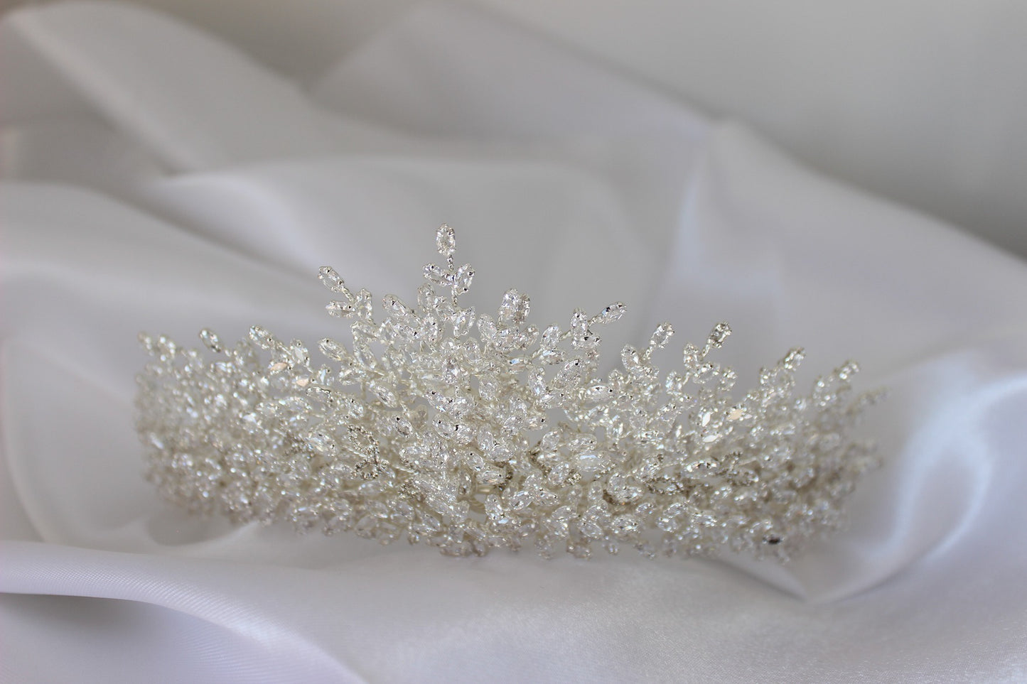 Silver bridal crown on white background